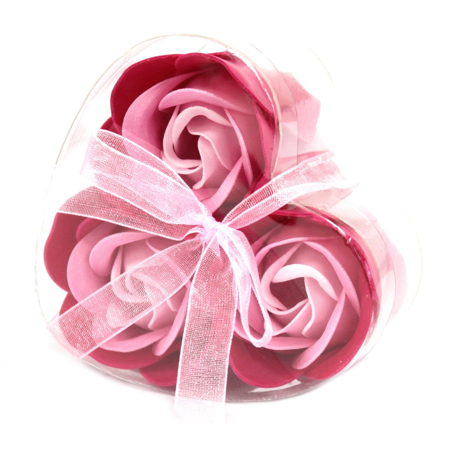 Set of 3 Heart Box Soap Flowers, Pink Roses | #product_category# - OneRoofGifts