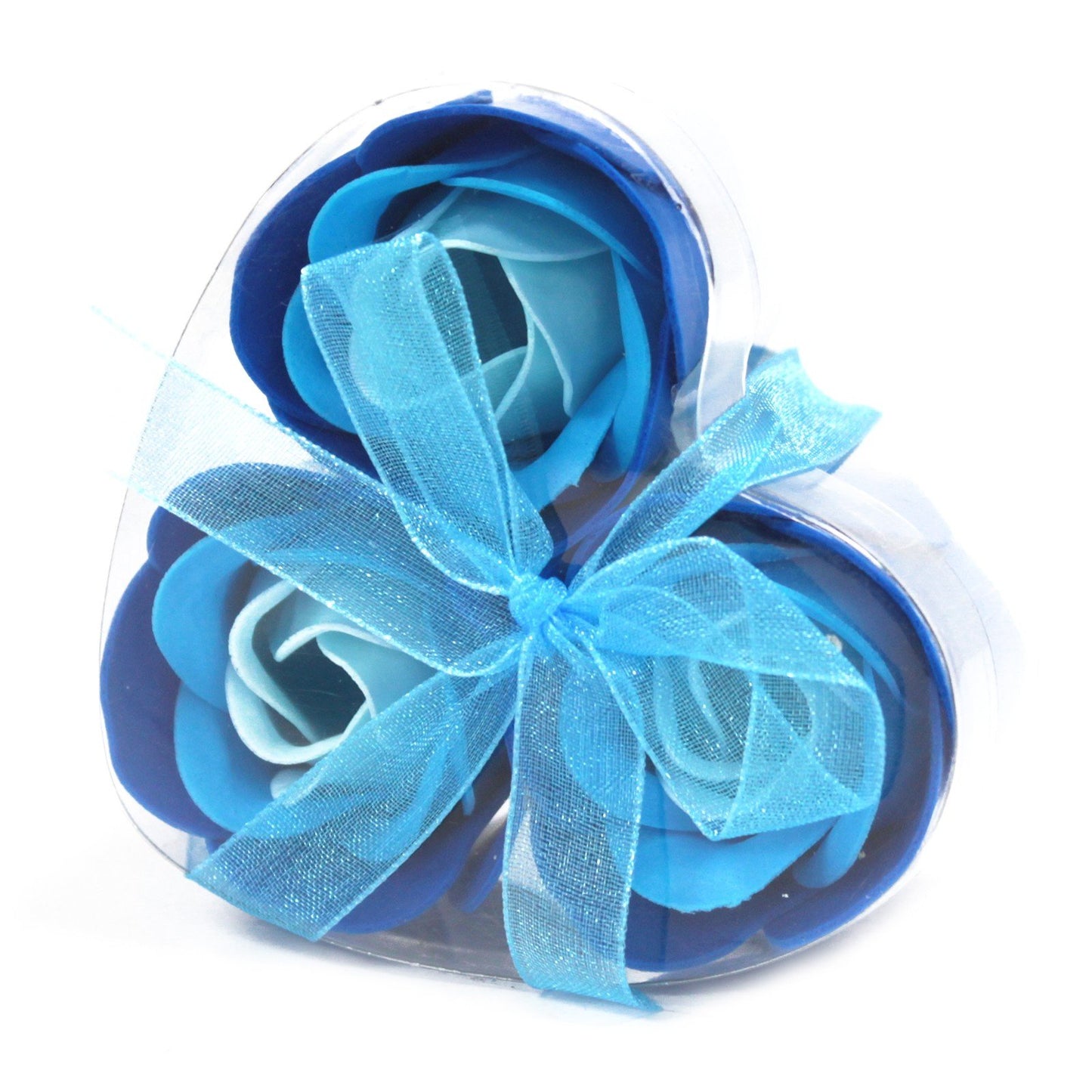 Set of 3 Blue Rose Soap Flowers in Heart - Shaped Box | #product_category# - OneRoofGifts