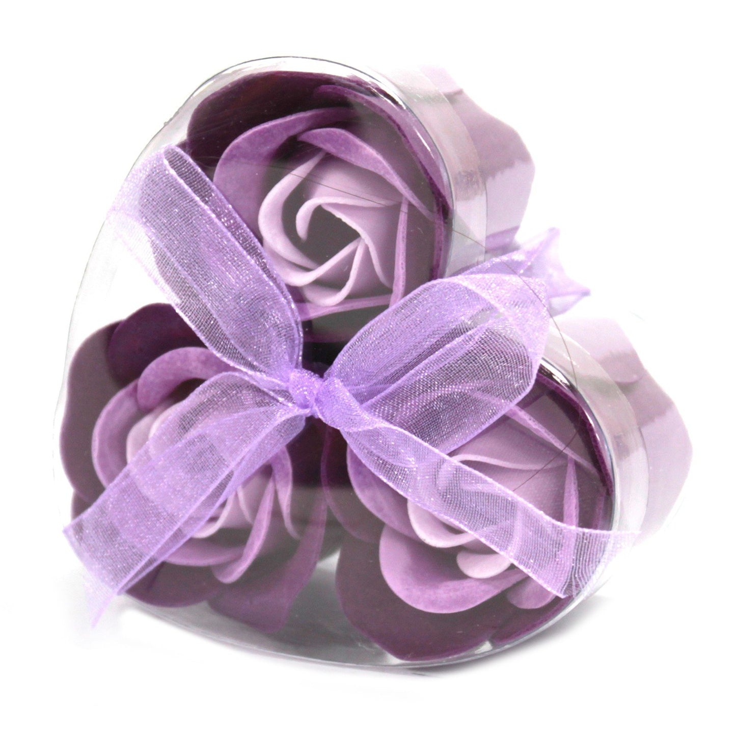 Set of 3 Lavender Roses Soap Flowers in Heart Box | #product_category# - OneRoofGifts