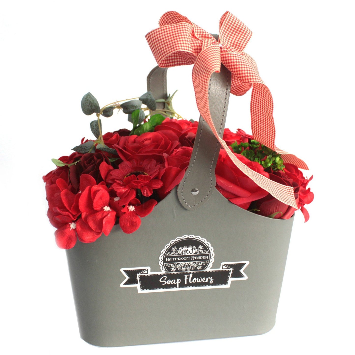 Soap Flower Bouquet in Basket, Red | #product_category# - OneRoofGifts