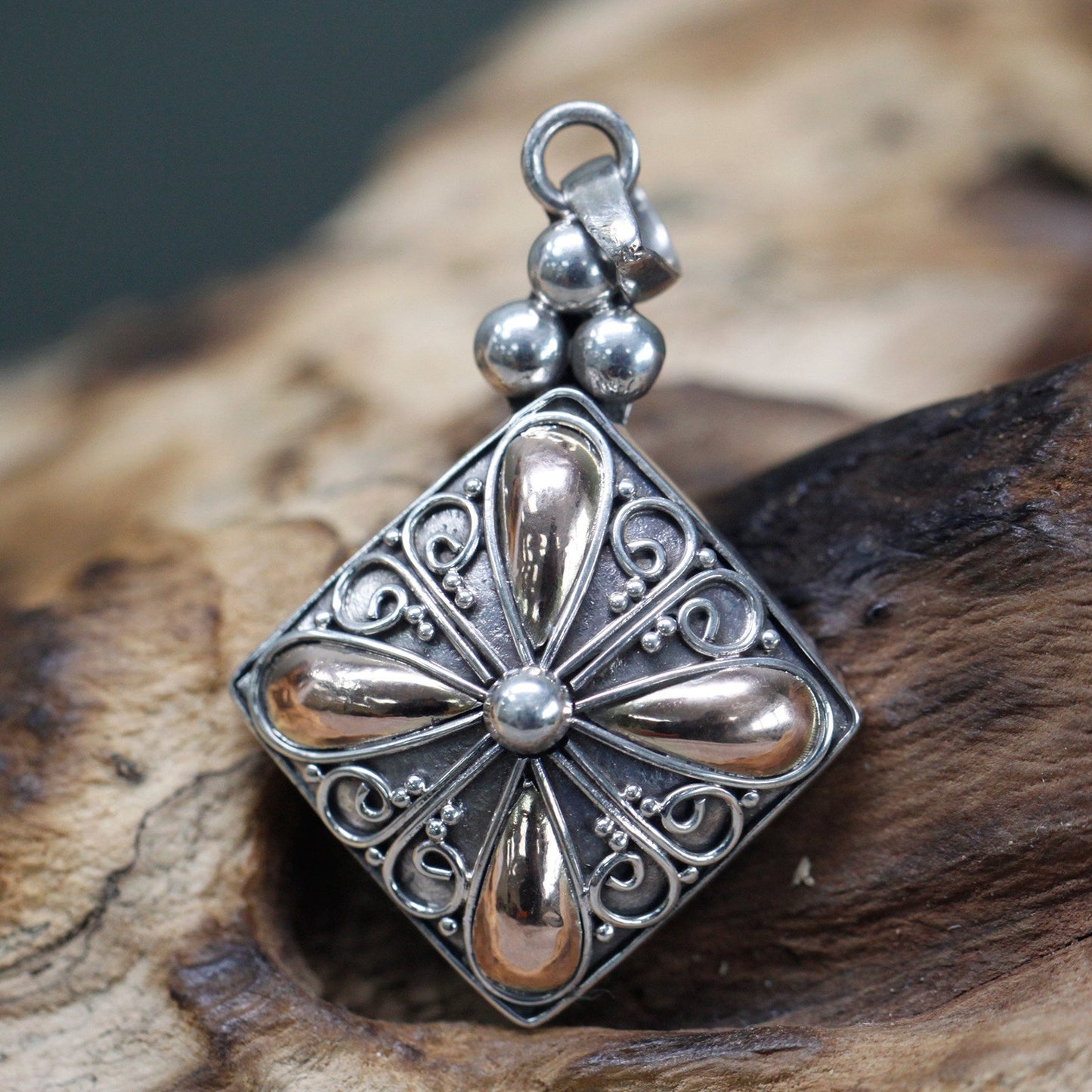 Gold and Silver Square Drop Pendant | #product_category# - OneRoofGifts