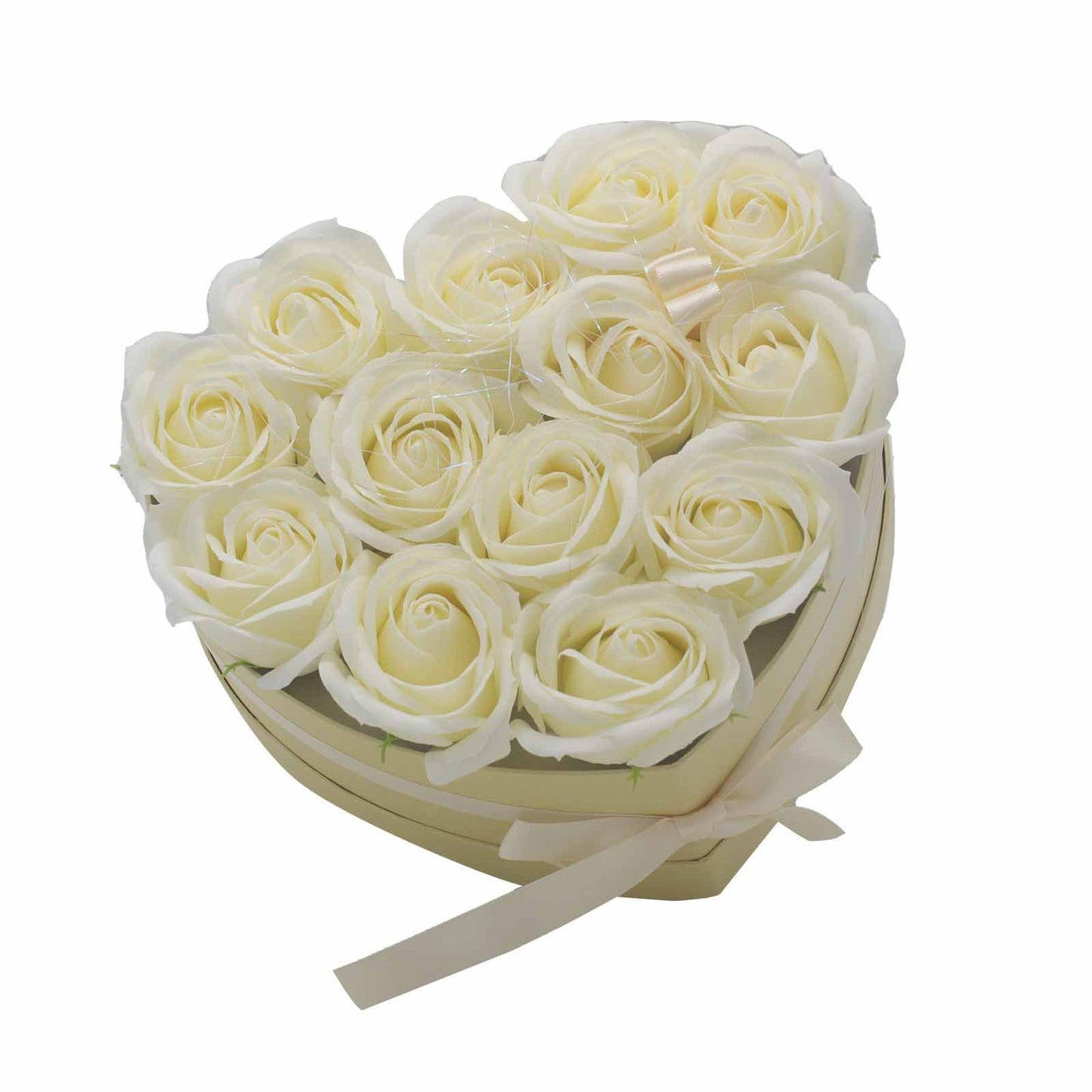 13 Cream Rose Soap Flower Bouquet in Heart Shape | #product_category# - OneRoofGifts