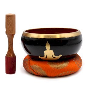 14cm Large Buddha Singing Bowl Set, Black and Orange | #product_category# - OneRoofGifts
