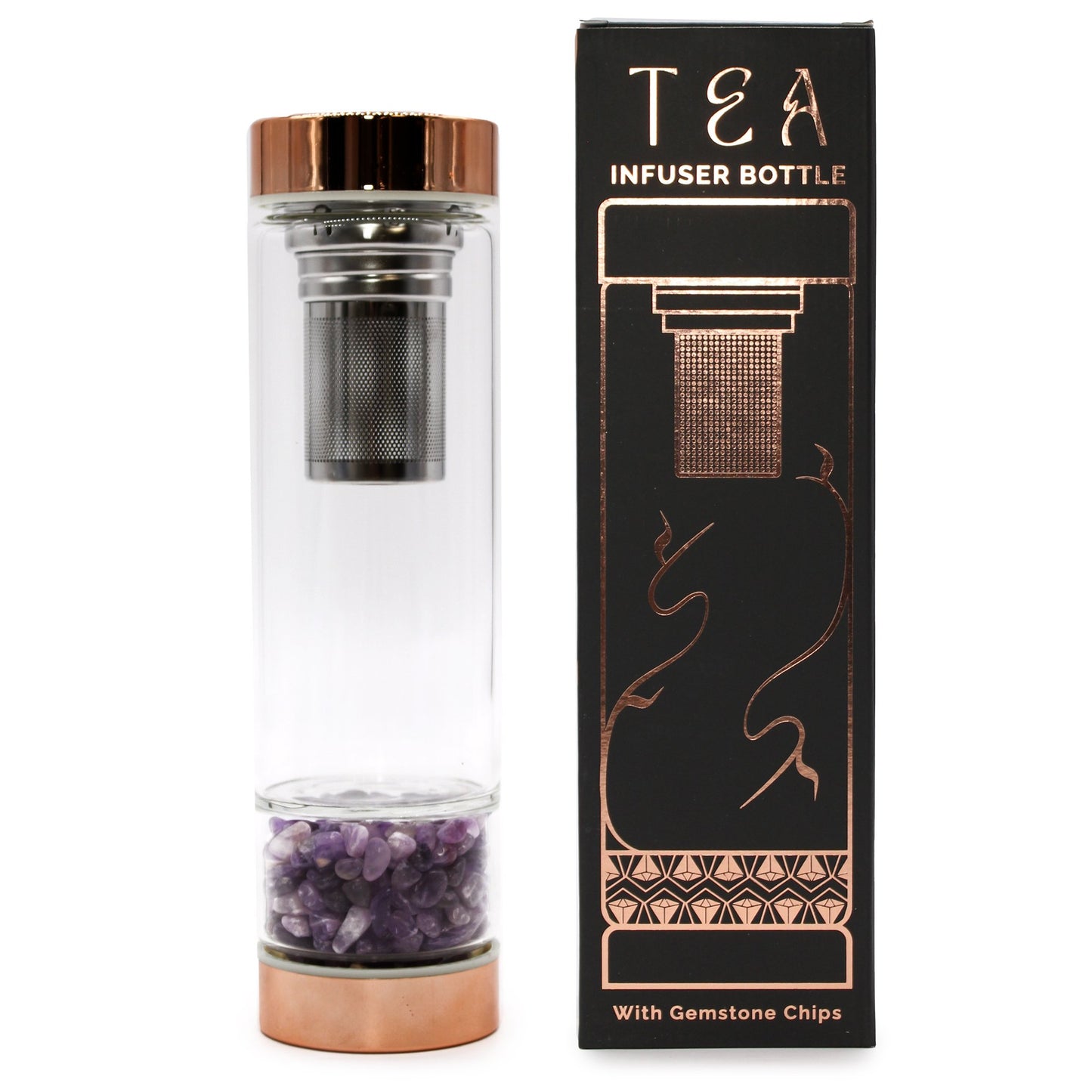 Amethyst Rose Gold Crystal Glass Tea Infuser Bottle | #product_category# - OneRoofGifts