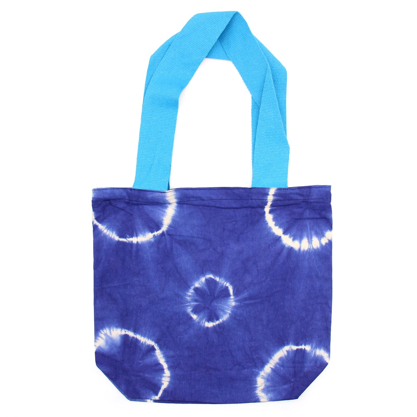 8oz, 38x42x12cm Natural Tie - Dye Cotton Bag - Blue Rings, Blue Handle | #product_category# - OneRoofGifts