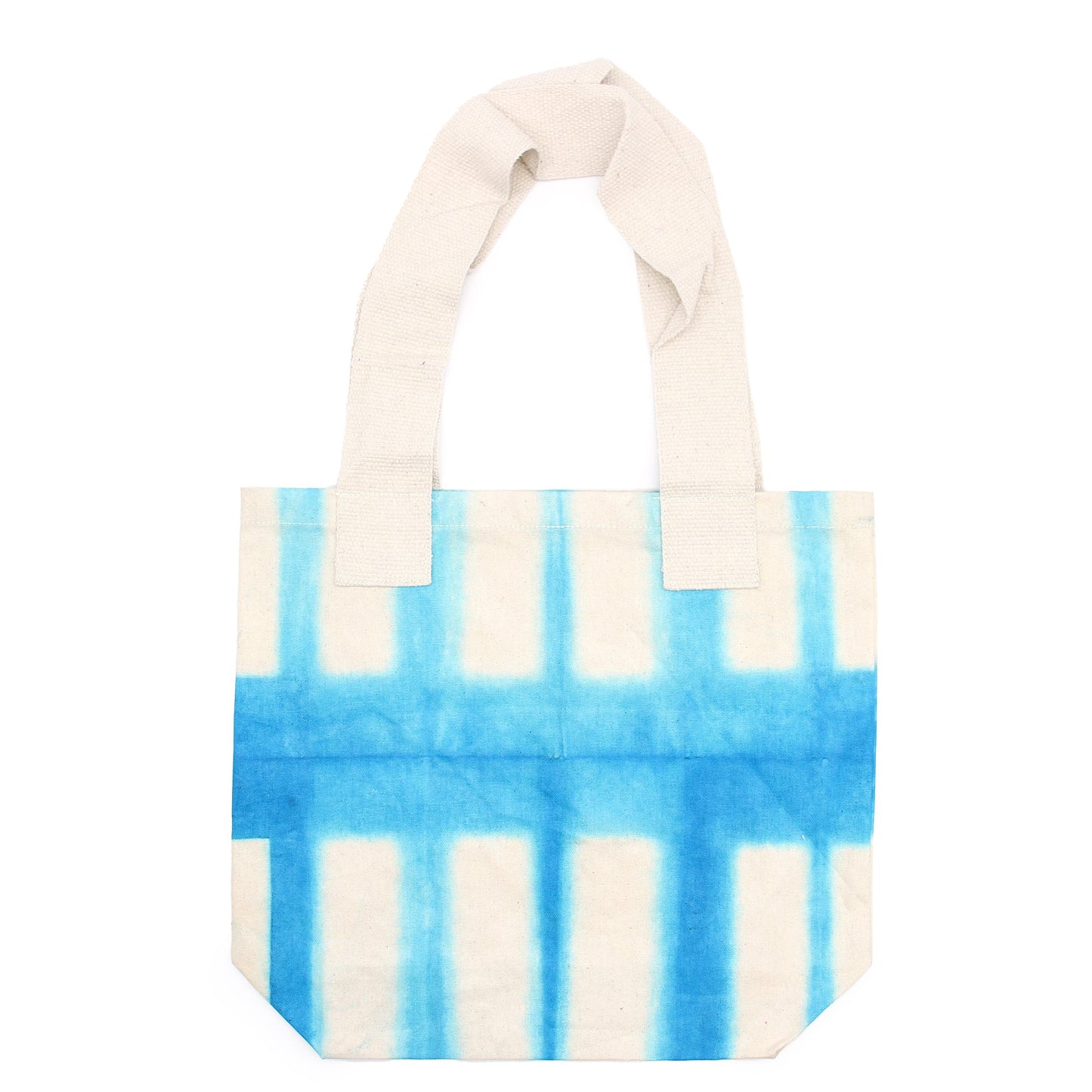 8oz 38x42x12cm Natural Tie - Dye Cotton Bag with Sky Blue Blocks and Natural Handle | #product_category# - OneRoofGifts