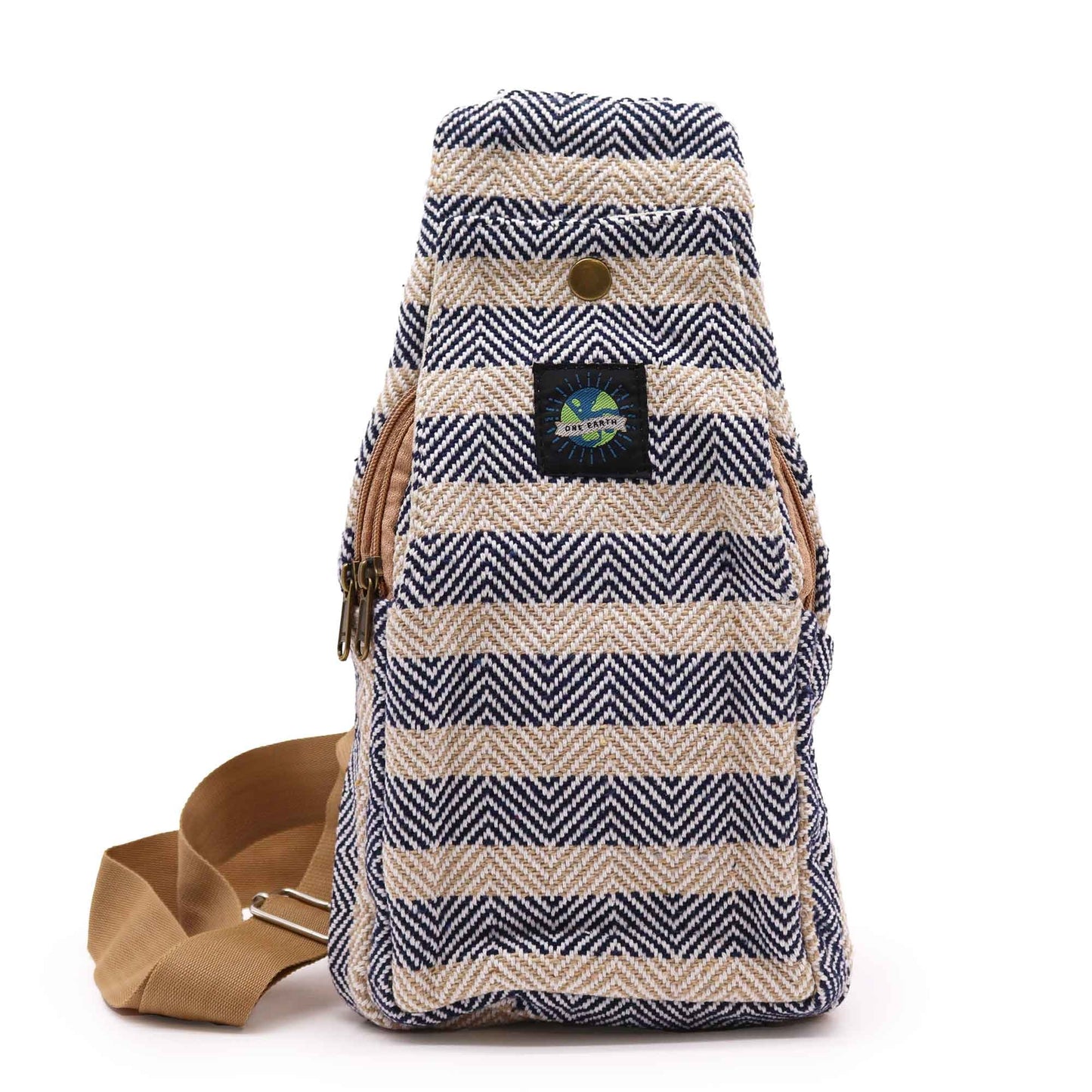 Tan & Navy Natural Cotton Body Cross Bag | #product_category# - OneRoofGifts