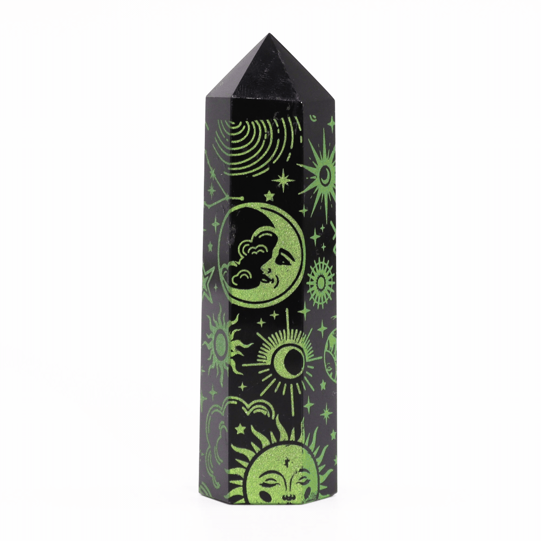 Forest Green Black Obsidian Obelisk