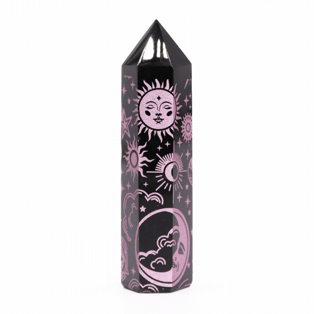 Mystic Rose Pink Black Obsidian Obelisk