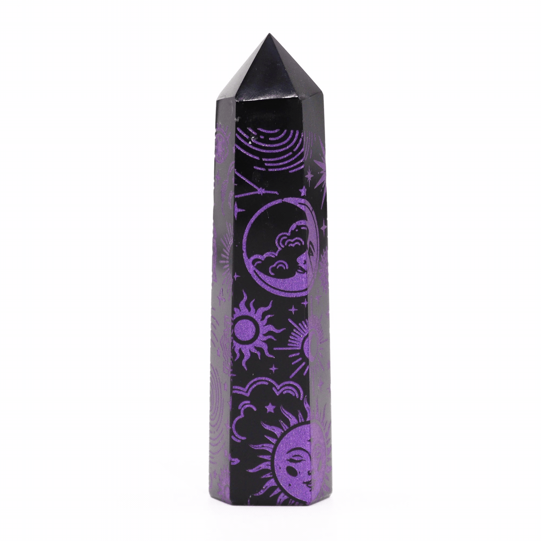 Deep Purple Mystic Black Obsidian Obelisk