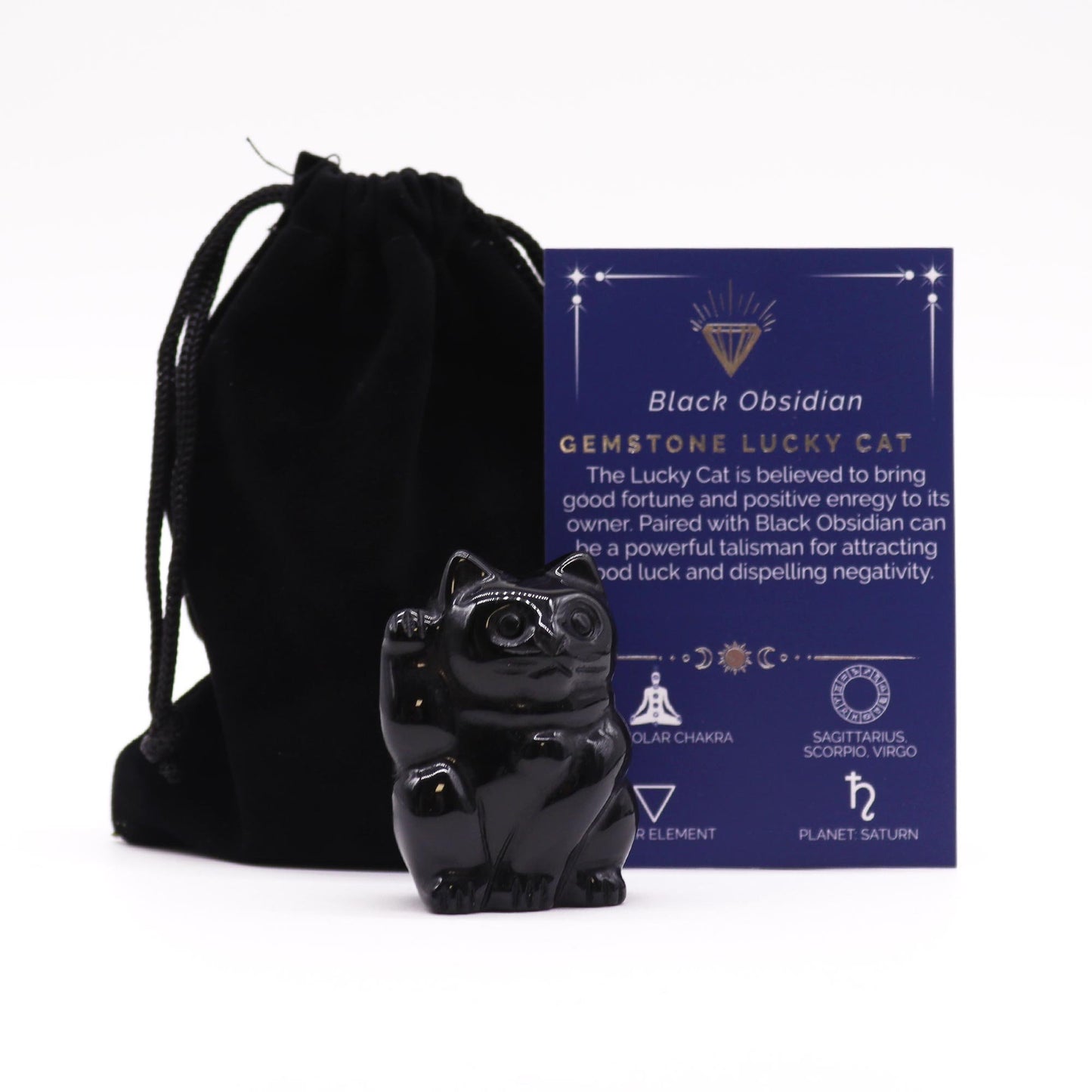 Black Obsidian Gemstone Lucky Cat Figurine | #product_category# - OneRoofGifts