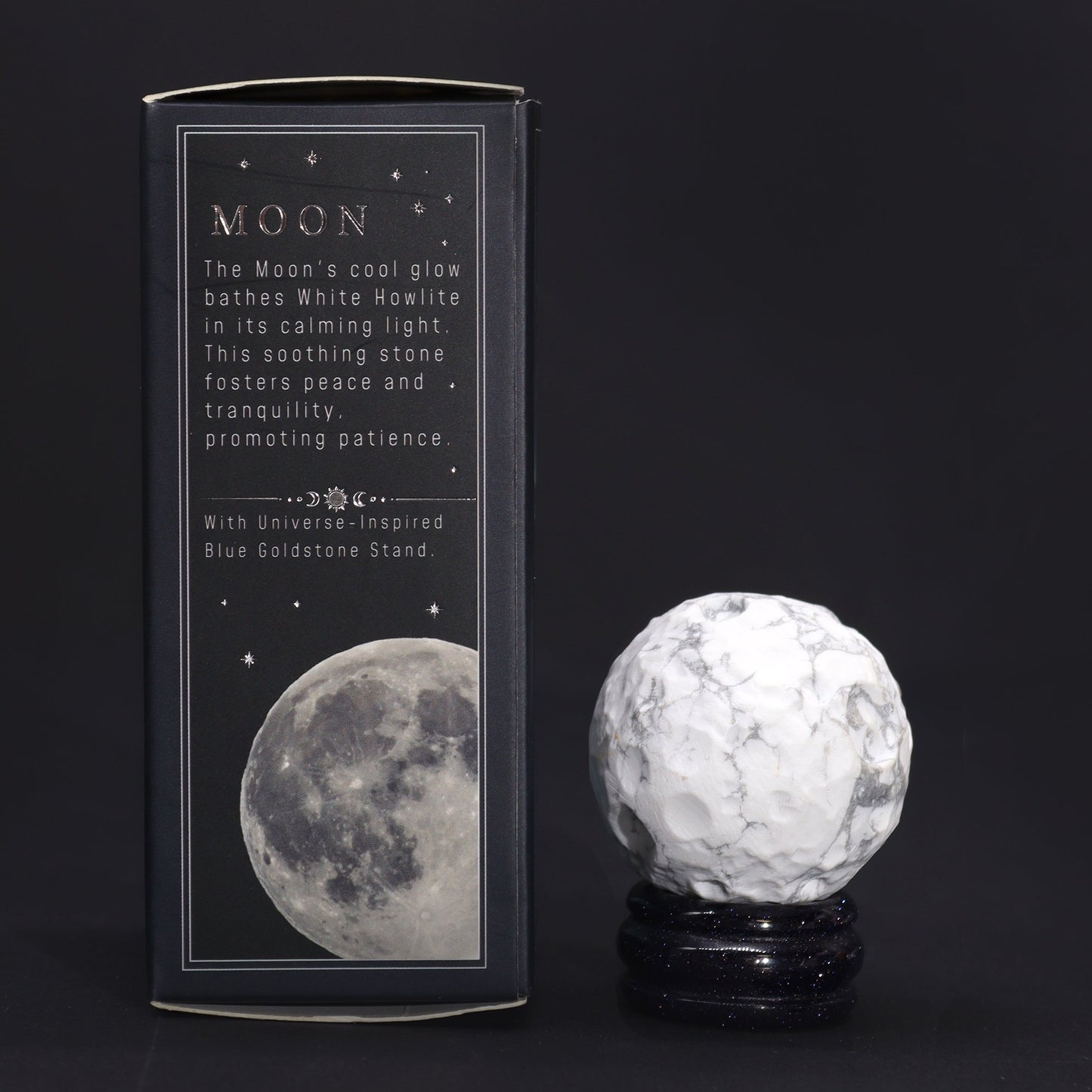 White Howlite Moon Planet on Sola Goldstone Stand | #product_category# - OneRoofGifts