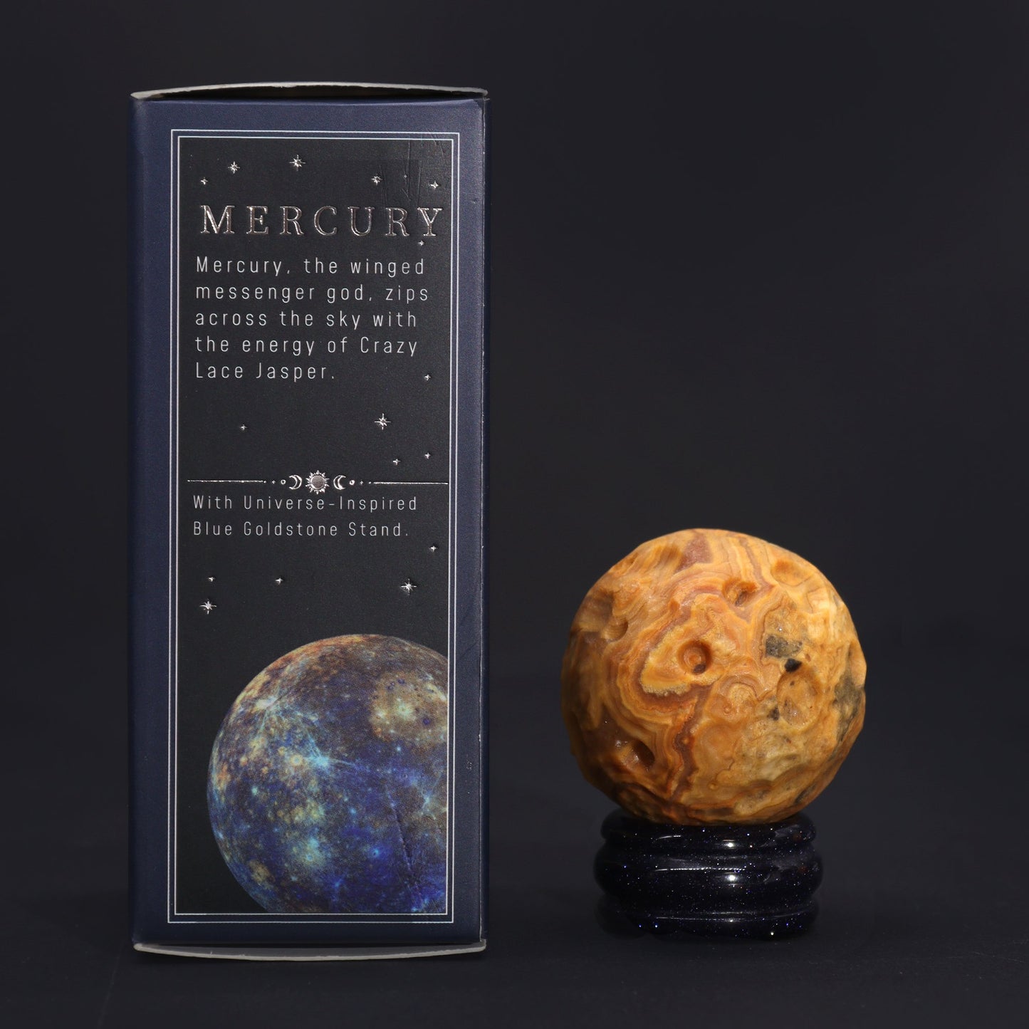 Crazy Lace Jasper Sphere with Goldstone Stand (Mercury) | #product_category# - OneRoofGifts