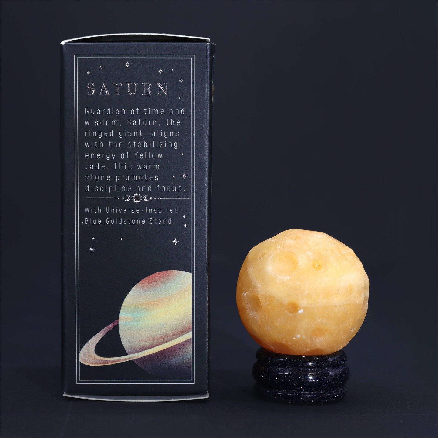Saturn Design Yellow Jade Planet on Goldstone Stand | #product_category# - OneRoofGifts