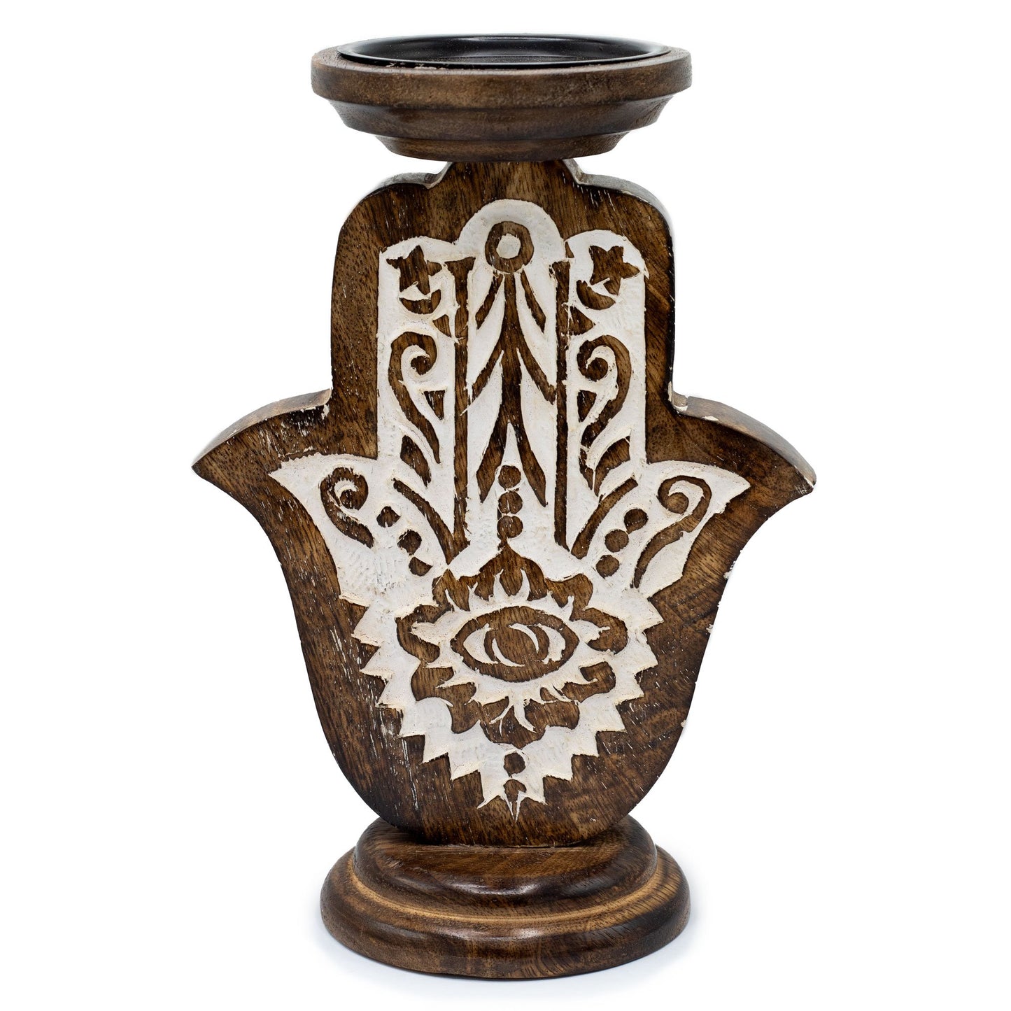 Mango Wood Large Hamsa Candle Stand | #product_category# - OneRoofGifts
