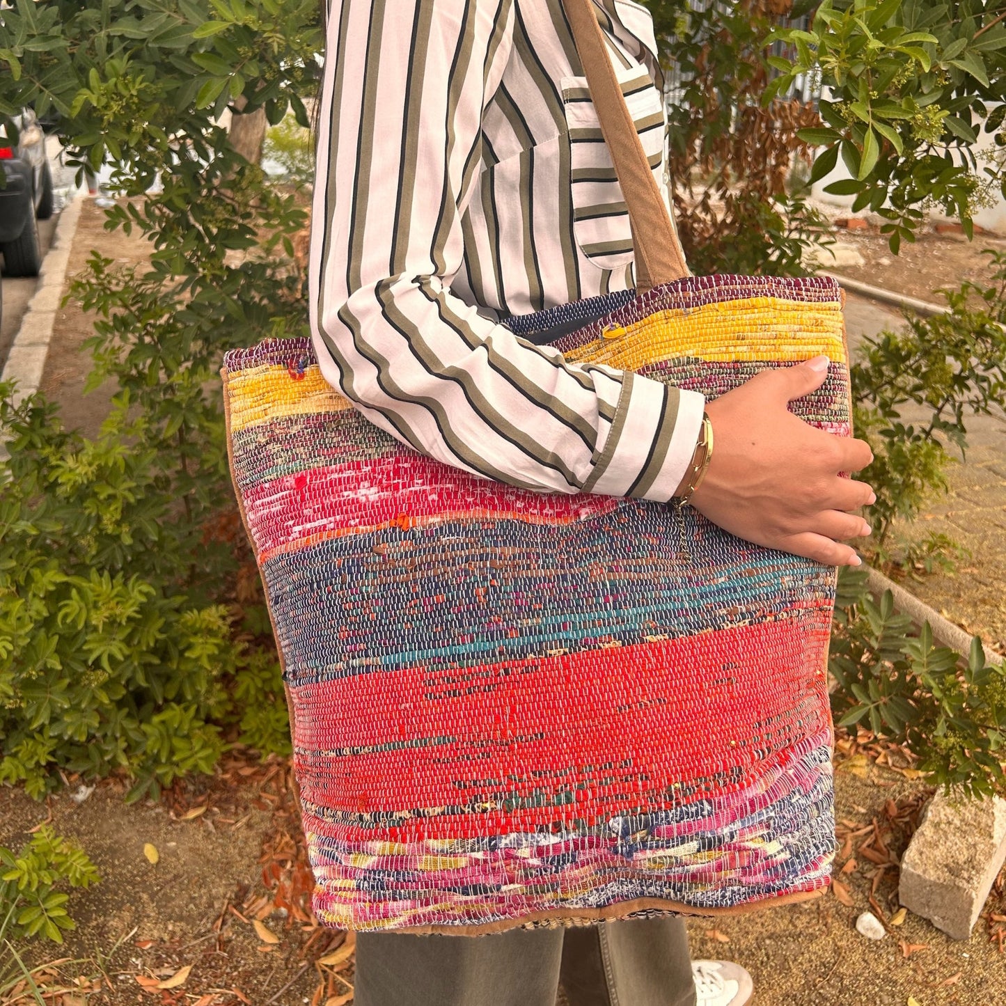 Oversized Recycled Rug Bag in Pink Shades | #product_category# - OneRoofGifts