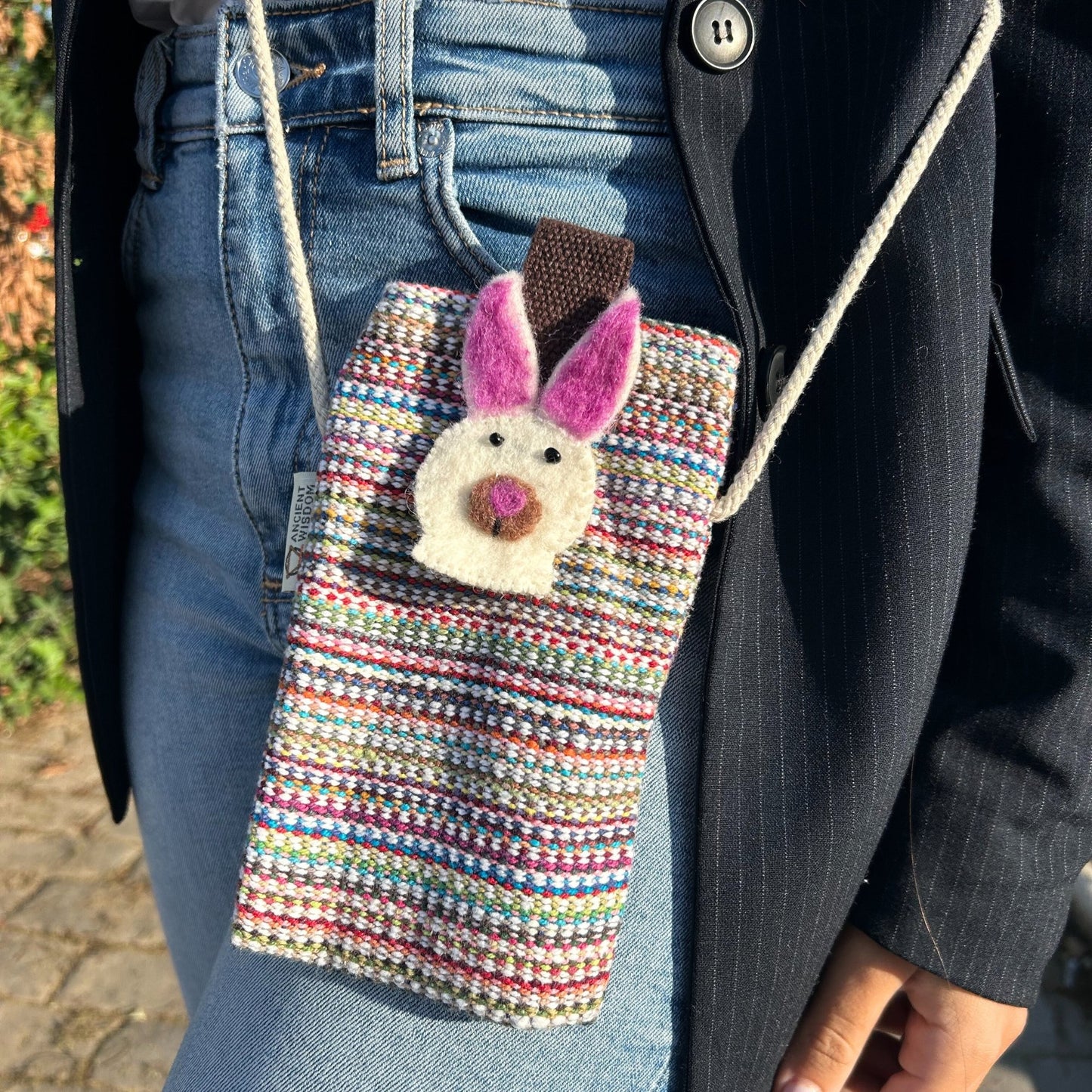 Bunny Decor Pink Striped Phone Holder Bag | #product_category# - OneRoofGifts