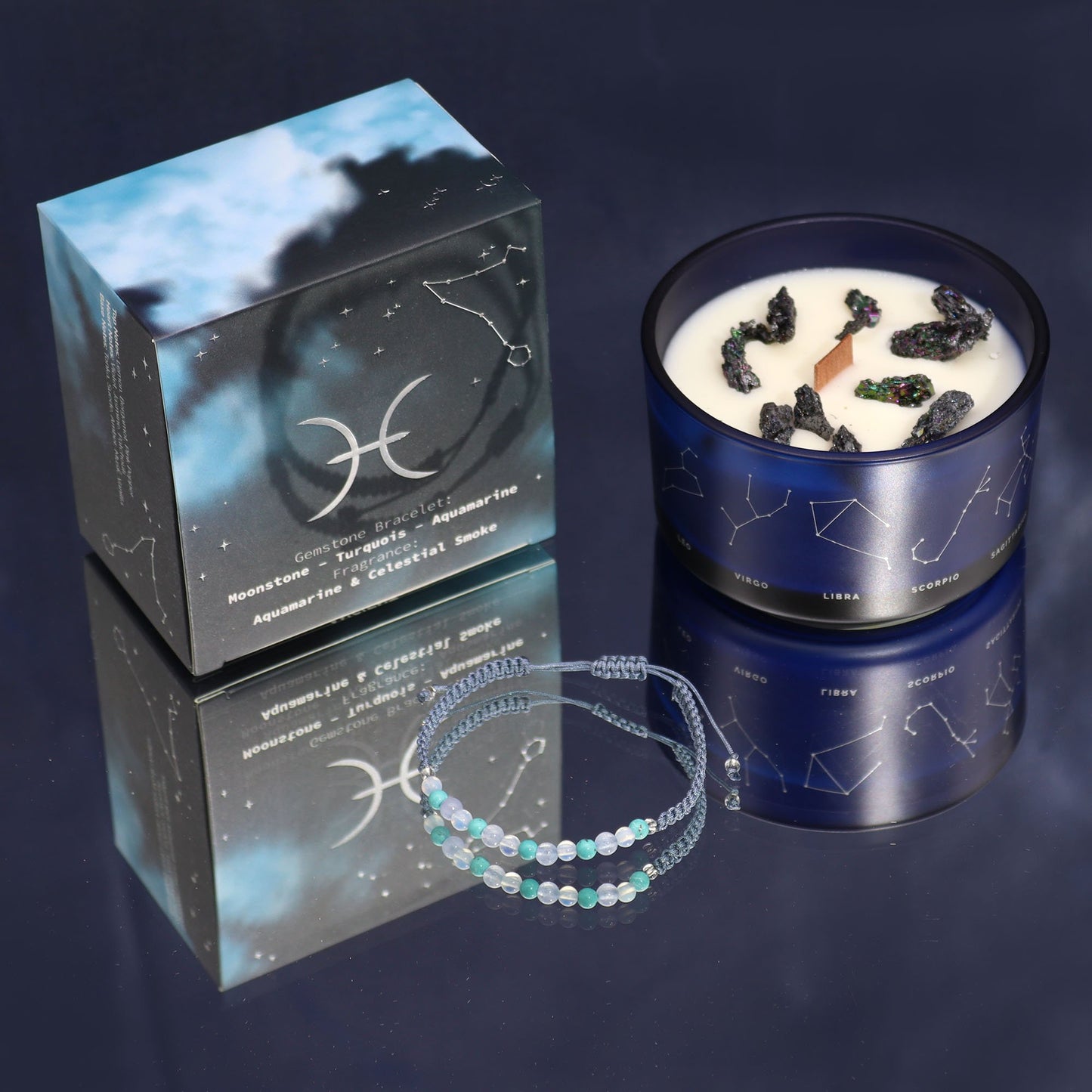 Pisces Zodiac Crystal Candle with Gemstone Bracelet | #product_category# - OneRoofGifts