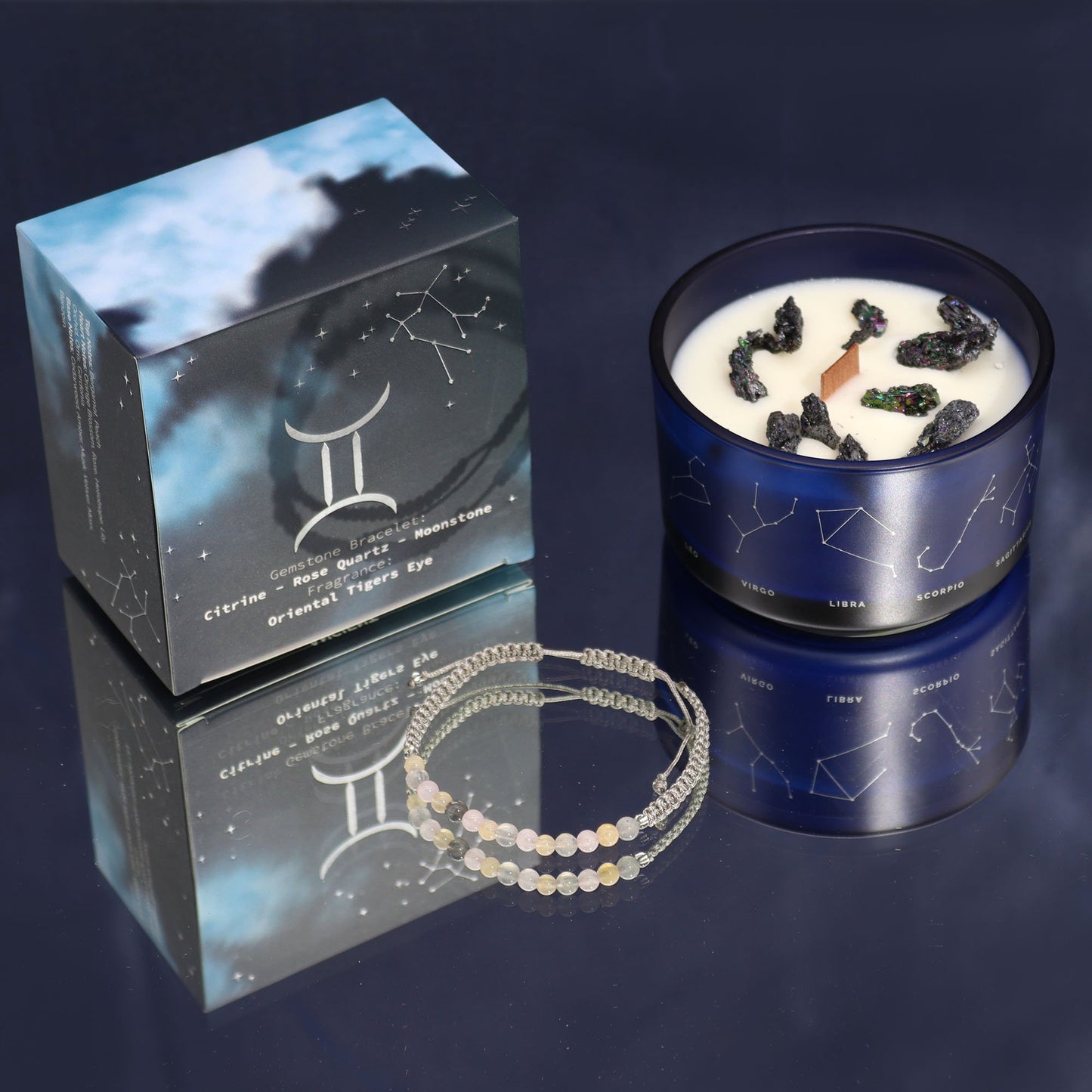 Gemini Zodiac Crystal Candle with Bracelet | #product_category# - OneRoofGifts