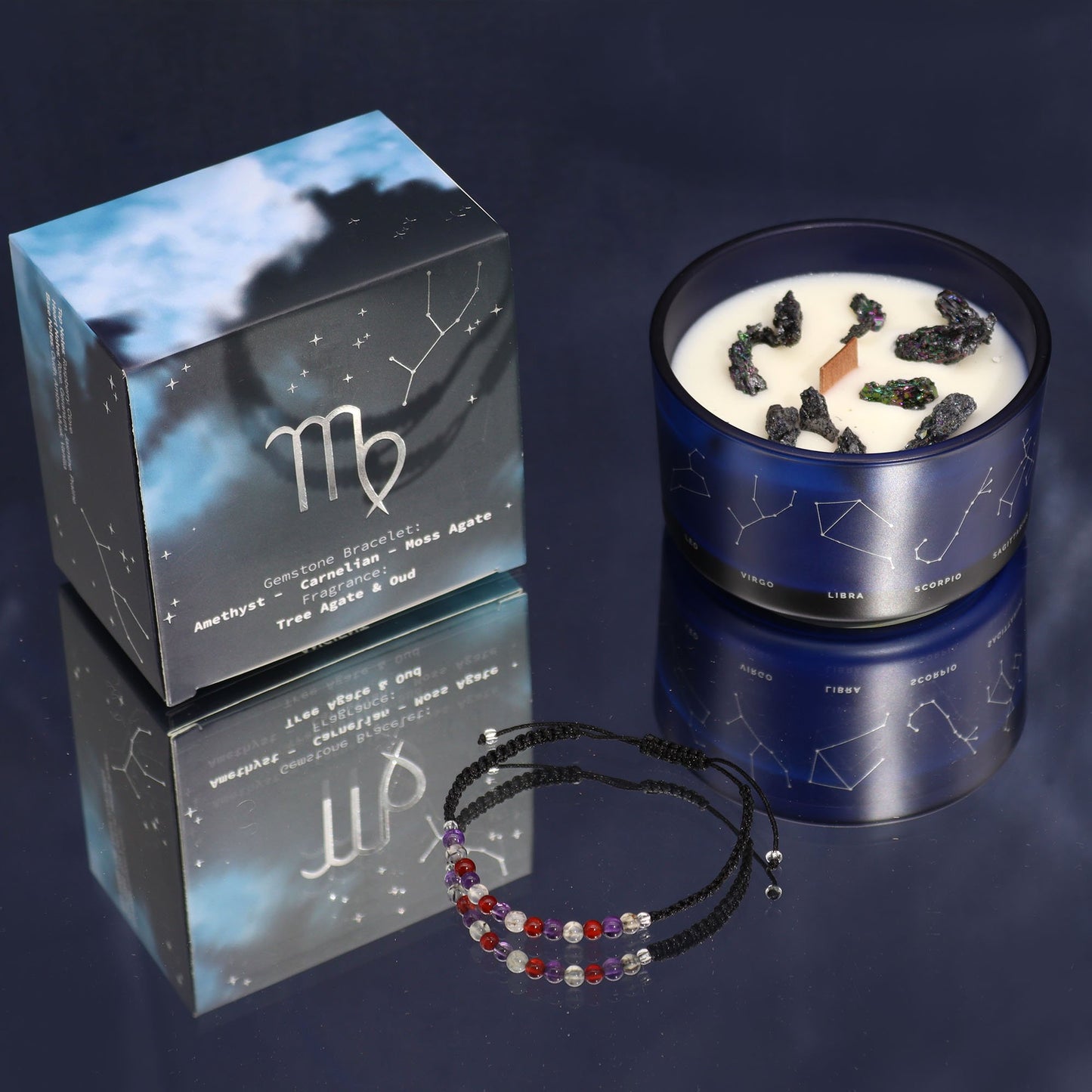 Virgo Zodiac Crystal Candle with Gemstone Bracelet | #product_category# - OneRoofGifts