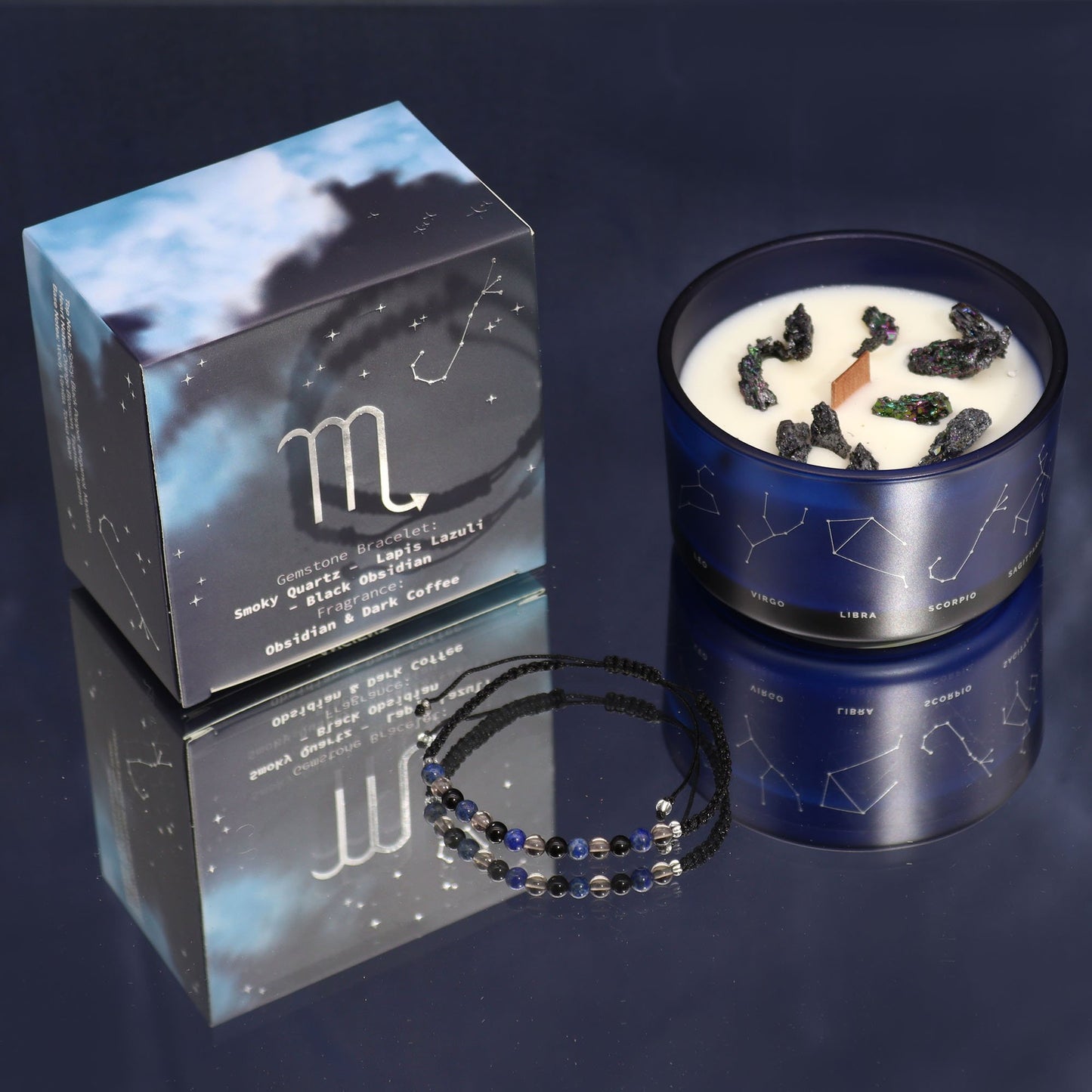 Scorpio Zodiac Crystal Candle with Gemstone Bracelet | #product_category# - OneRoofGifts