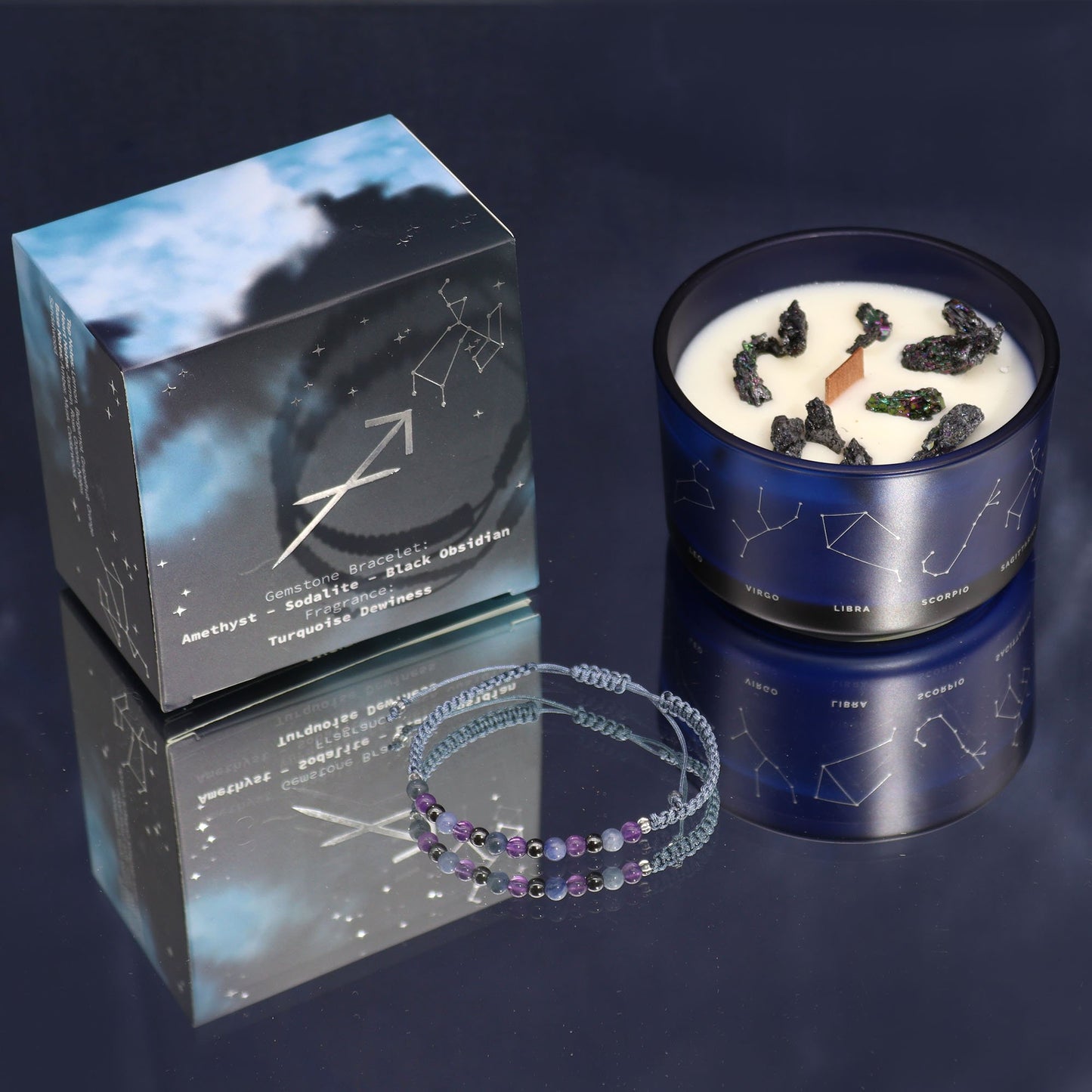 Sagittarius Zodiac Crystal Candle with Gemstone Bracelet | #product_category# - OneRoofGifts