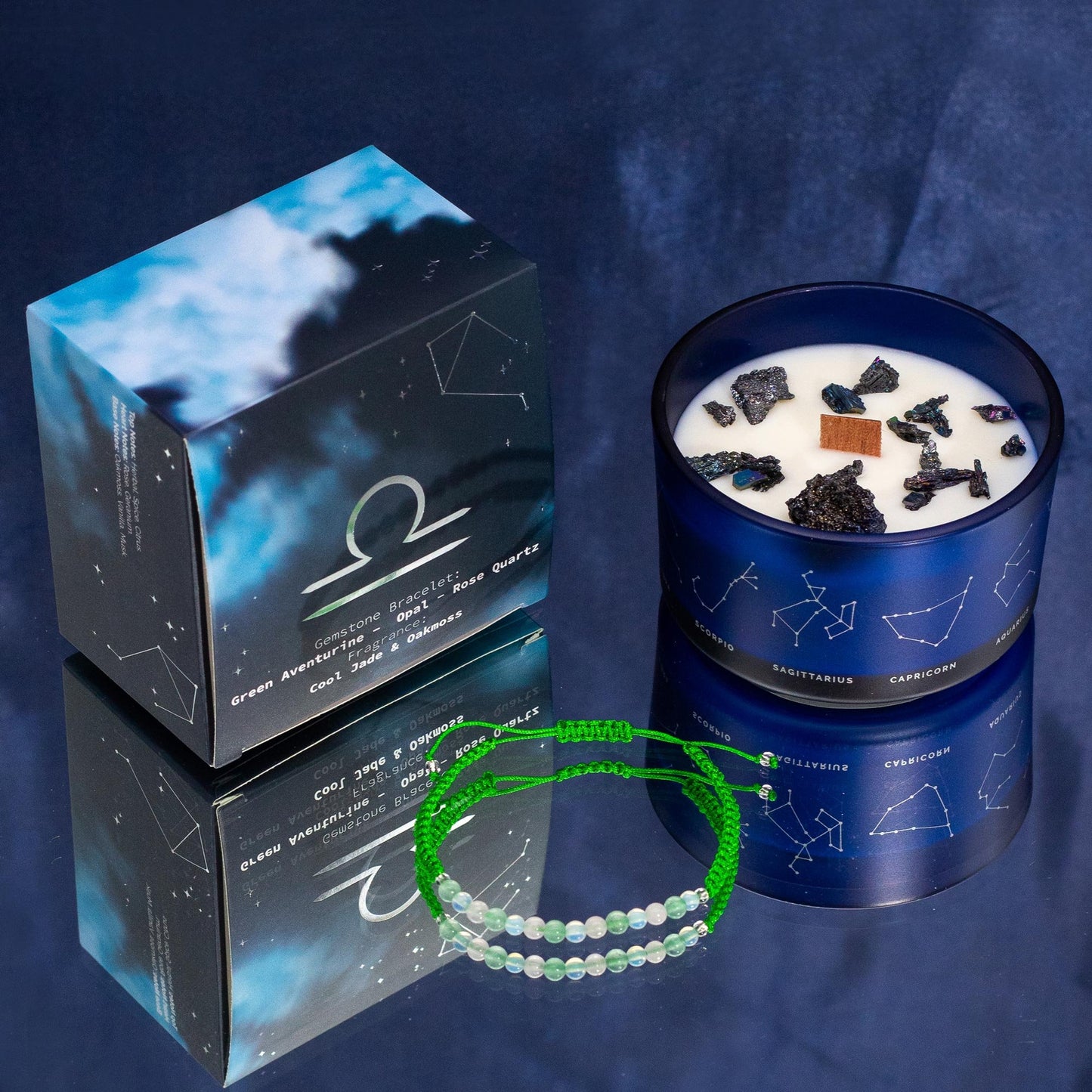 Libra Zodiac Crystal Candle with Gemstone Bracelet | #product_category# - OneRoofGifts