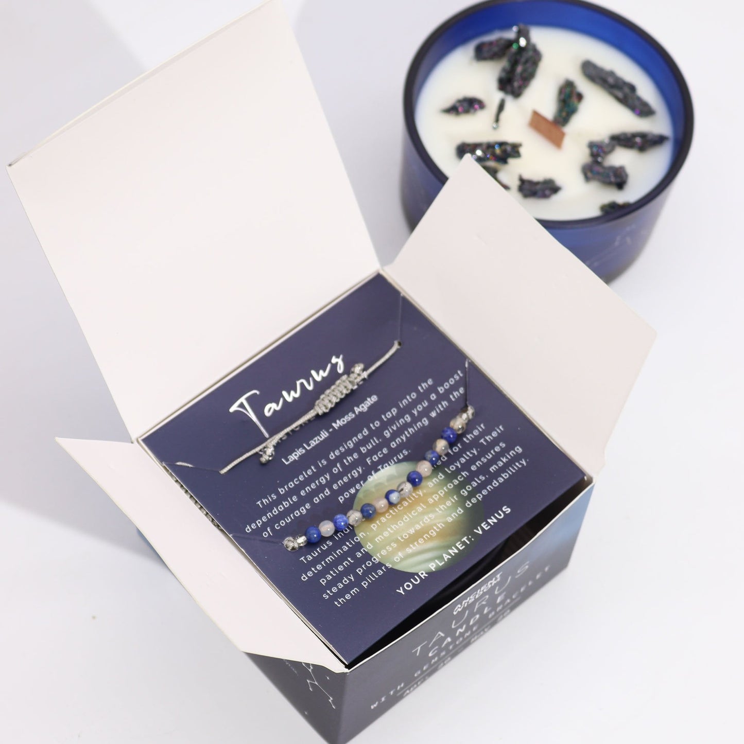 Taurus Zodiac Crystal Candle with Gemstone Bracelet | #product_category# - OneRoofGifts