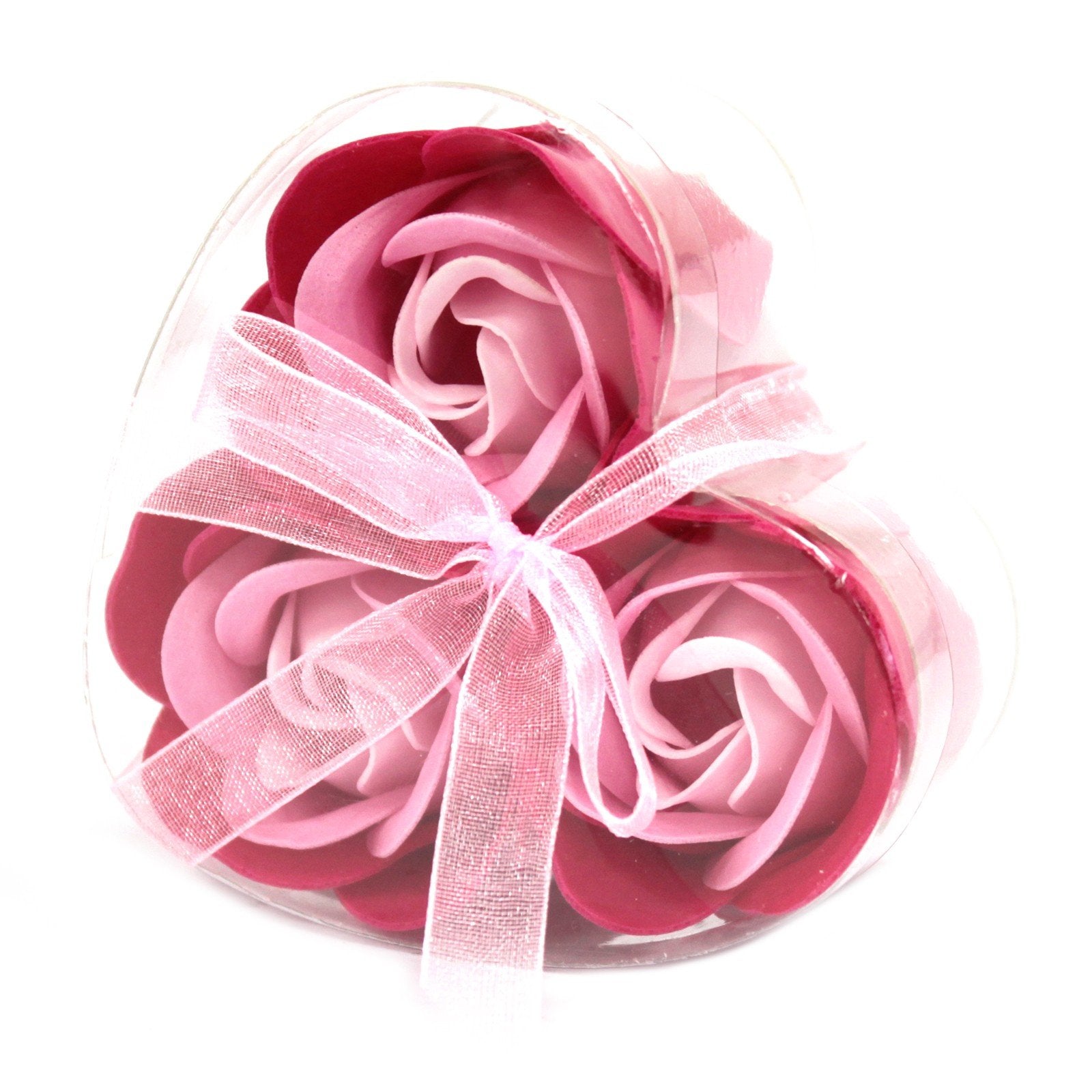 Set of 3 Heart Box Soap Flowers, Pink Roses | #product_category# - OneRoofGifts