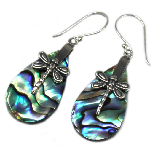 Dragonfly Shell & Silver Earrings with Abalone | #product_category# - OneRoofGifts