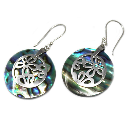 Abalone, Shell, and Silver Flower Earrings | #product_category# - OneRoofGifts