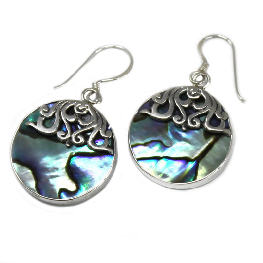 Silver and Abalone Shell Disc Earrings, Classic Style | #product_category# - OneRoofGifts