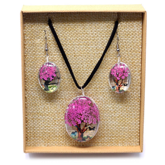 Tree of Life Bright Pink Pressed Flower Art Set | #product_category# - OneRoofGifts