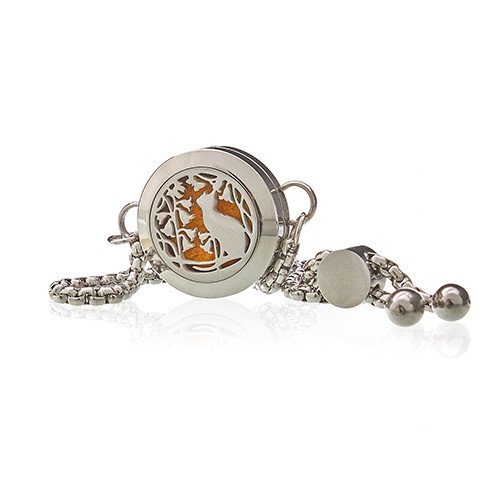 20mm Aromatherapy Jewelry Chain Bracelet - Cat and Flowers Design | #product_category# - OneRoofGifts