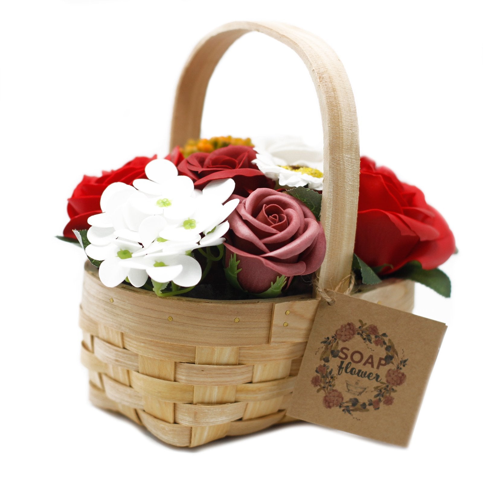 Medium Red Flower Bouquet, Wicker Basket | #product_category# - OneRoofGifts