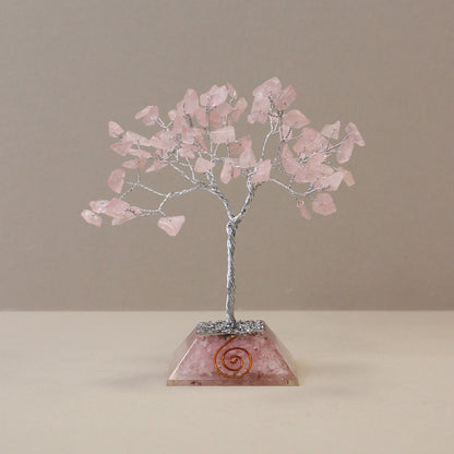 80 Rose Quartz Stones Gemstone Tree with Orgonite Base | #product_category# - OneRoofGifts