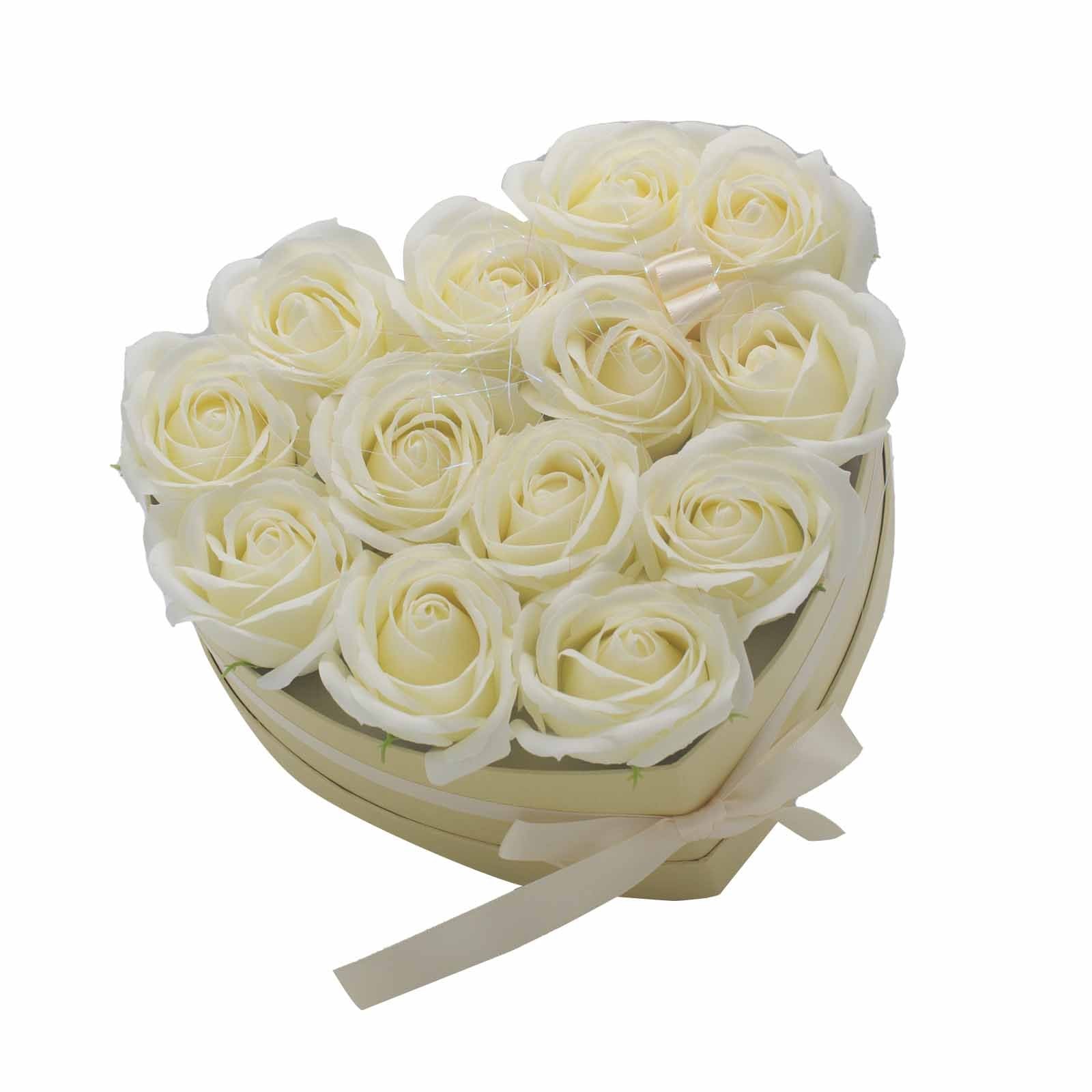 13 Cream Rose Soap Flower Bouquet in Heart Shape | #product_category# - OneRoofGifts