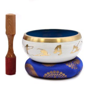 14cm Large Yoga Moves Singing Bowl Set - White/Blue | #product_category# - OneRoofGifts