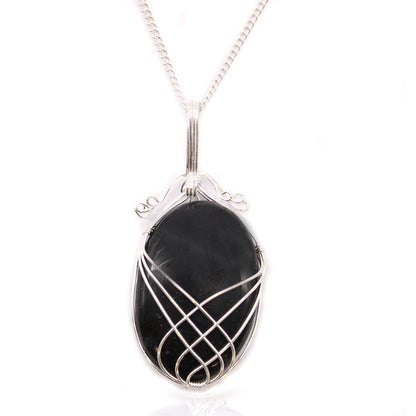 Black Onyx Gemstone Necklace, Swirl Wrapped | #product_category# - OneRoofGifts