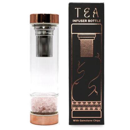 Rose Quartz Crystal Glass Tea Infuser Bottle with Rose Gold Accents | #product_category# - OneRoofGifts