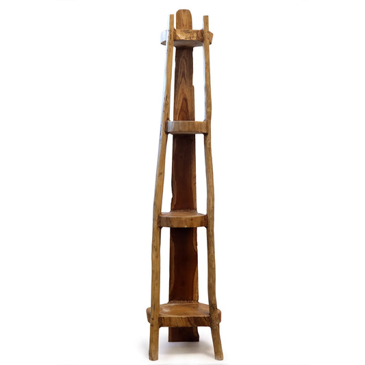 135cm High Natural Teak Corner Shelf Unit with 4 Shelves | #product_category# - OneRoofGifts