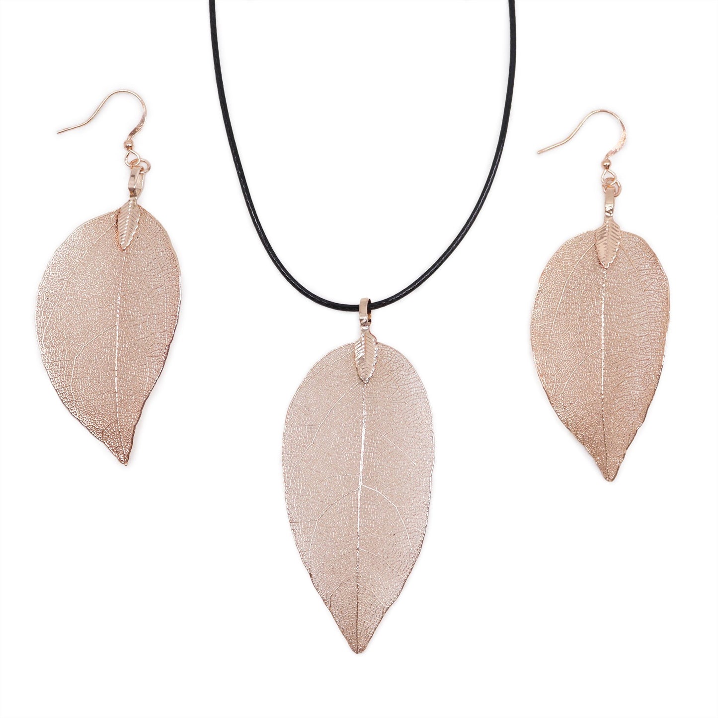 Pink Gold Bravery Leaf Necklace and Earring Set | #product_category# - OneRoofGifts