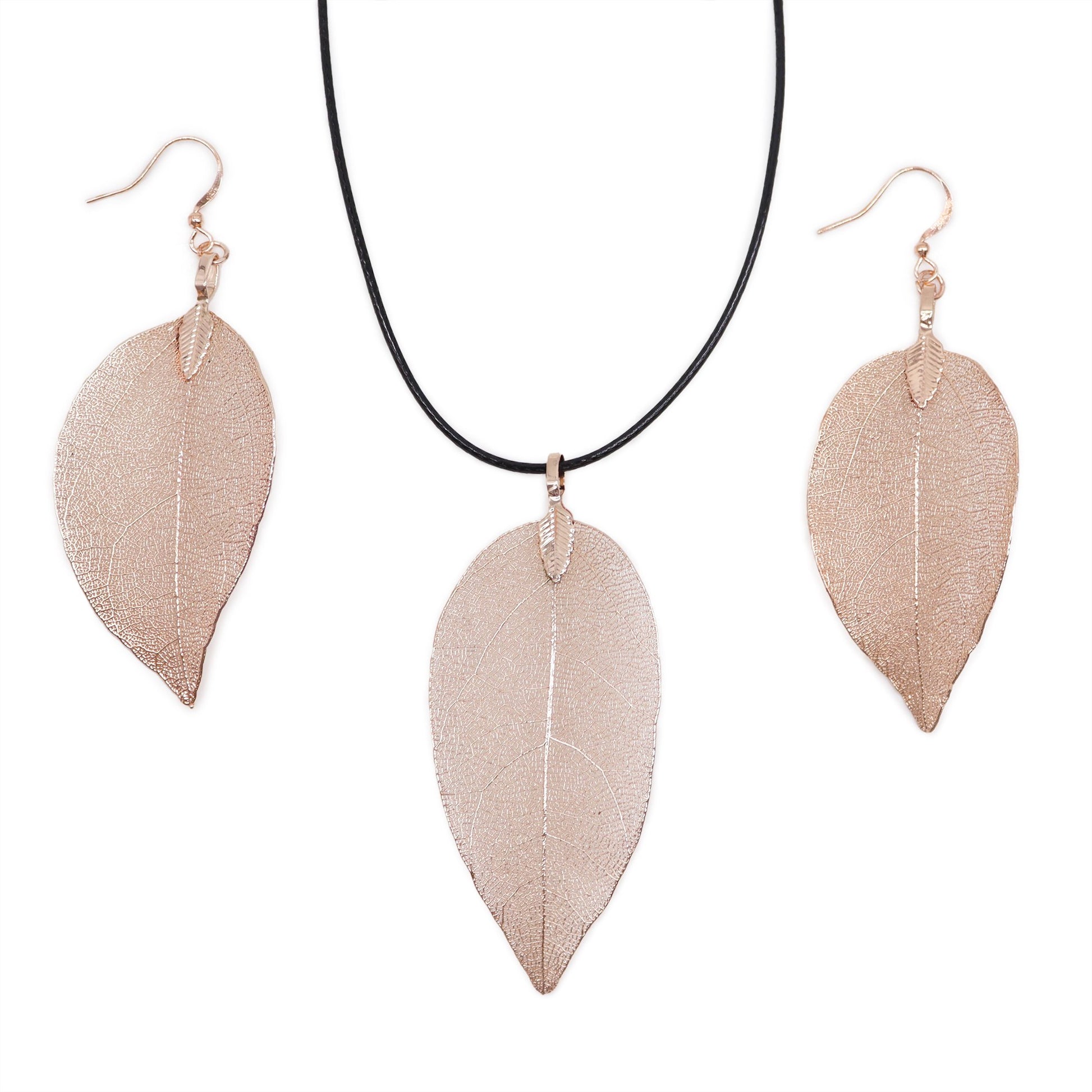 Pink Gold Bravery Leaf Necklace and Earring Set | #product_category# - OneRoofGifts