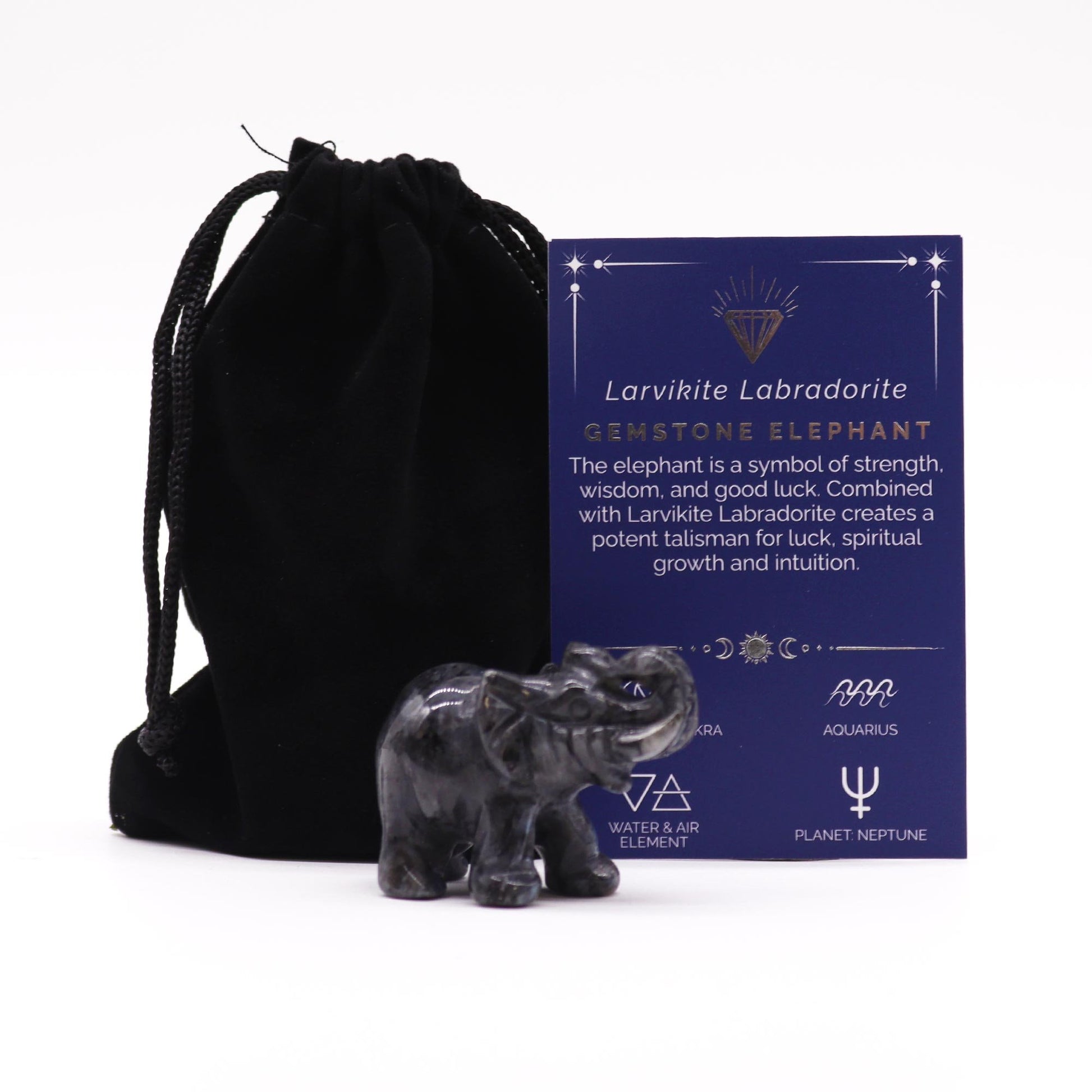 Larvikite and Labradorite Gemstone Lucky Elephant Figurine | #product_category# - OneRoofGifts