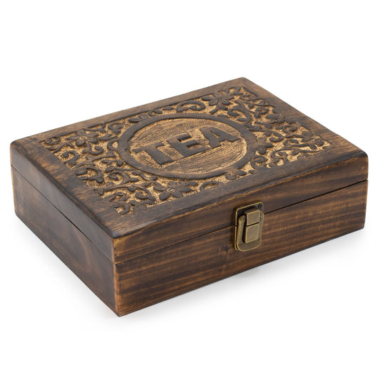 12 - Compartment Carved Mango Wood Tea Box | #product_category# - OneRoofGifts