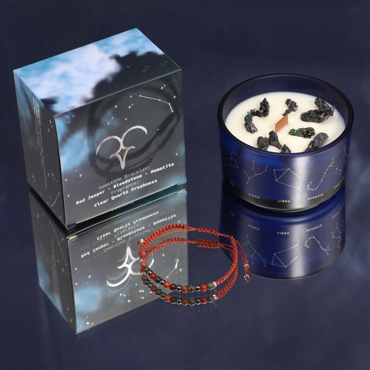 Gemstone Bracelet and Aries Zodiac Crystal Candle | #product_category# - OneRoofGifts