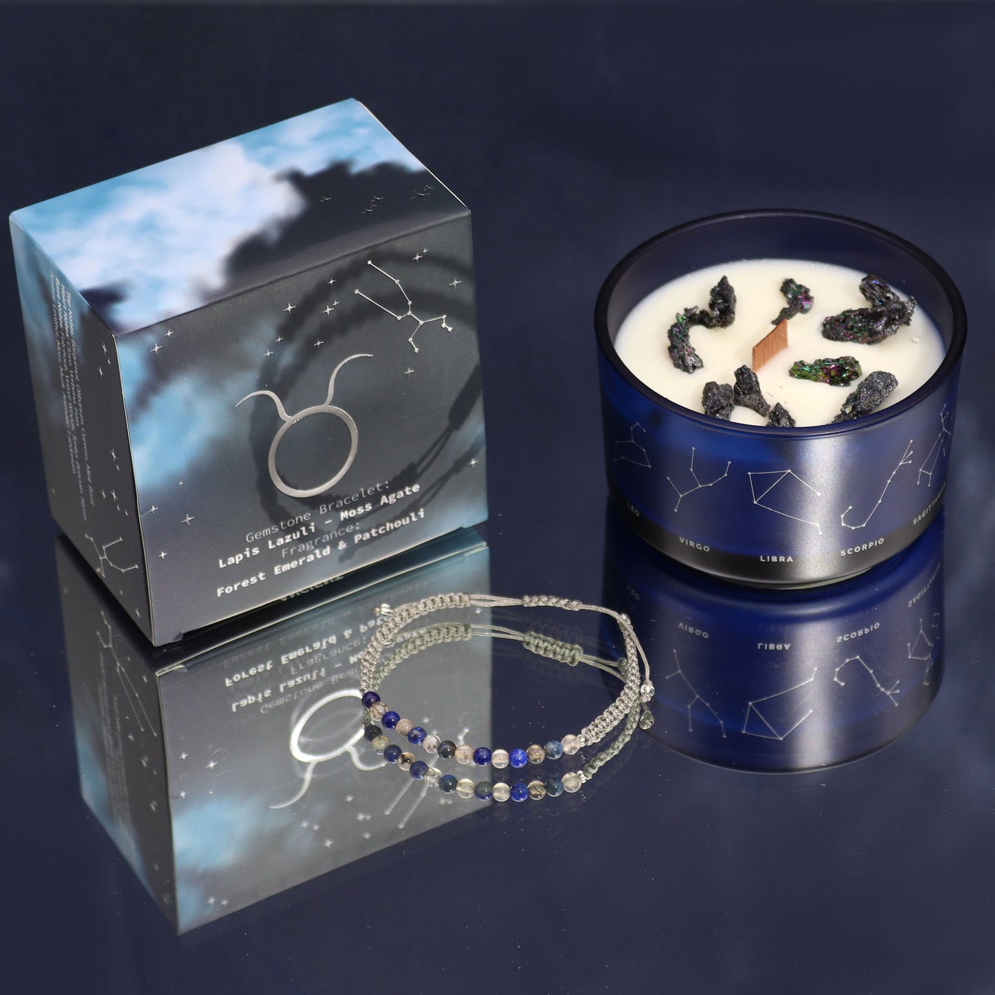 Taurus Zodiac Crystal Candle with Gemstone Bracelet | #product_category# - OneRoofGifts