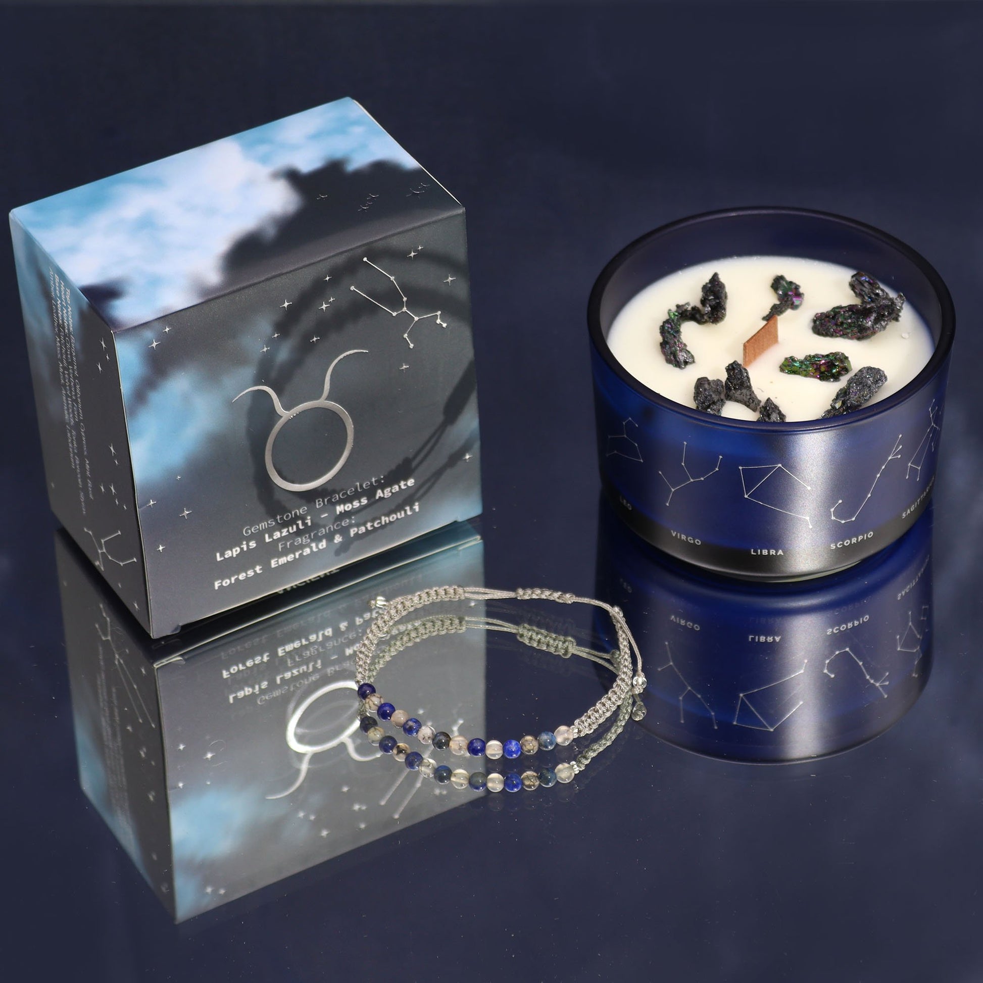 Taurus Zodiac Crystal Candle with Gemstone Bracelet | #product_category# - OneRoofGifts