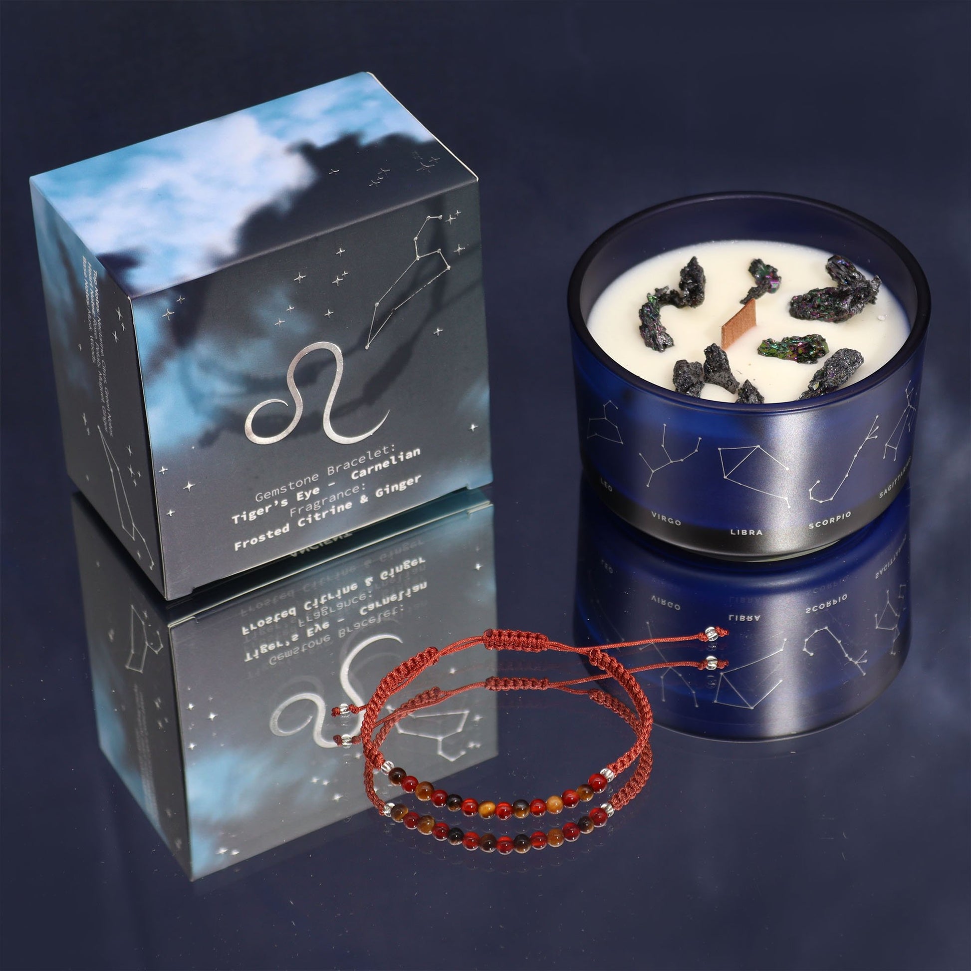 Leo Zodiac Crystal Candle with Gemstone Bracelet | #product_category# - OneRoofGifts
