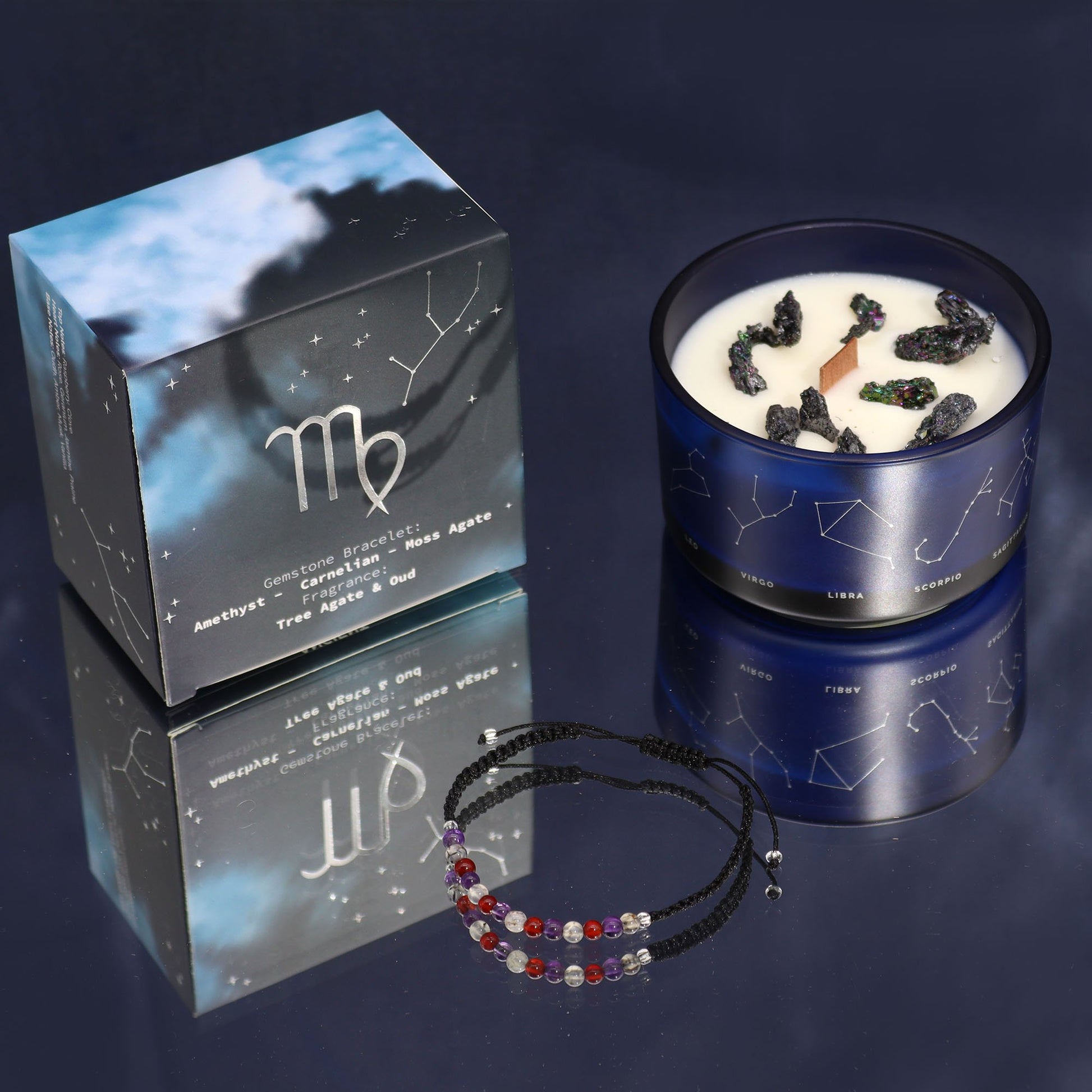 Virgo Zodiac Crystal Candle with Gemstone Bracelet | #product_category# - OneRoofGifts